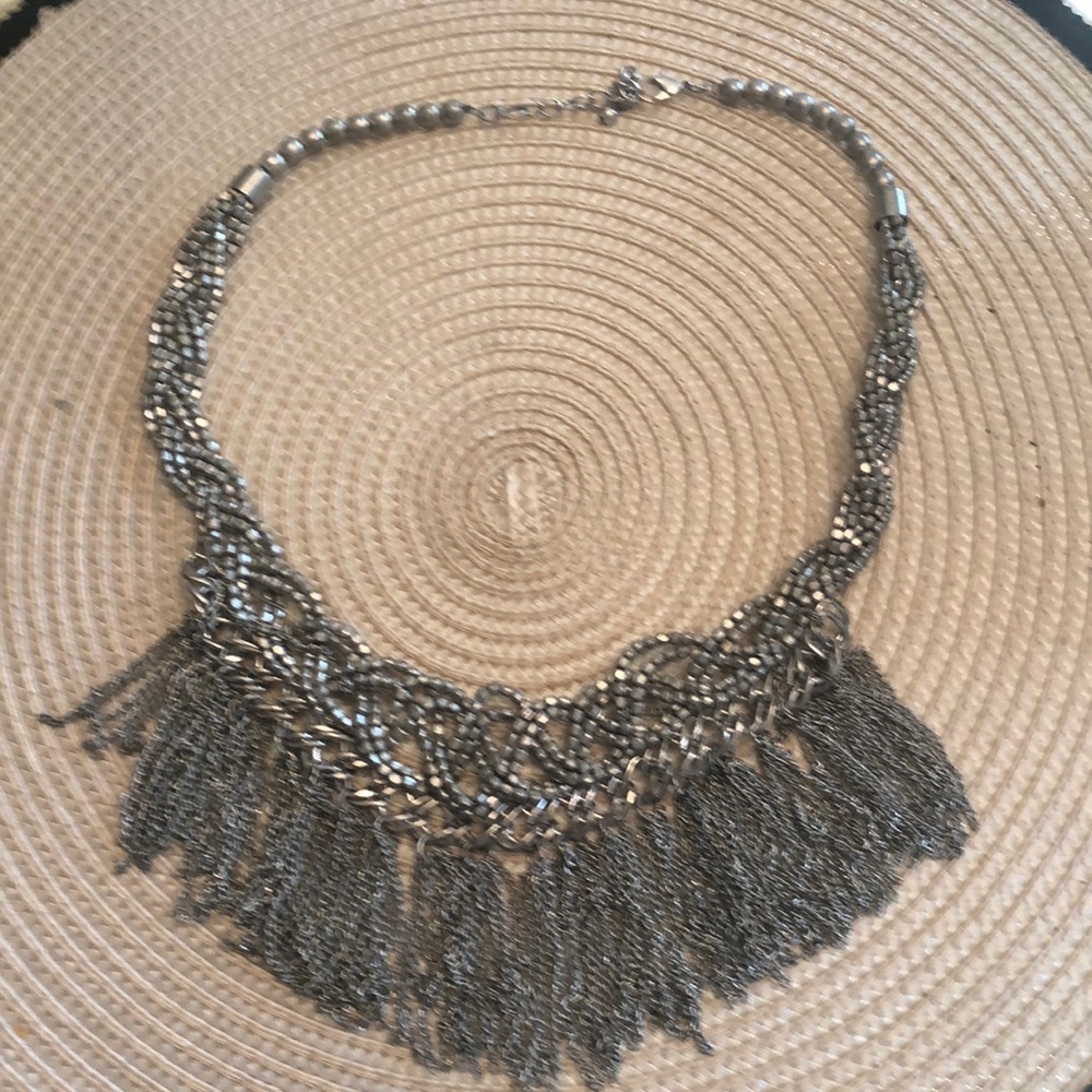 Metallic fringe collar style necklace